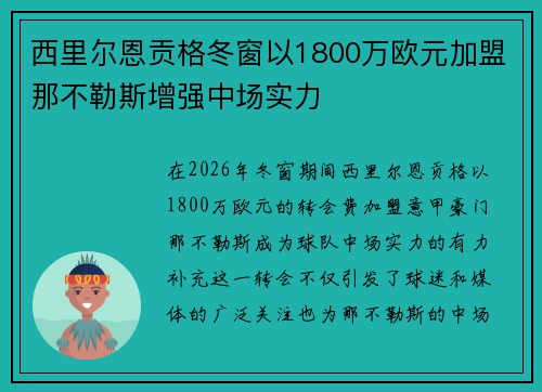 西里尔恩贡格冬窗以1800万欧元加盟那不勒斯增强中场实力