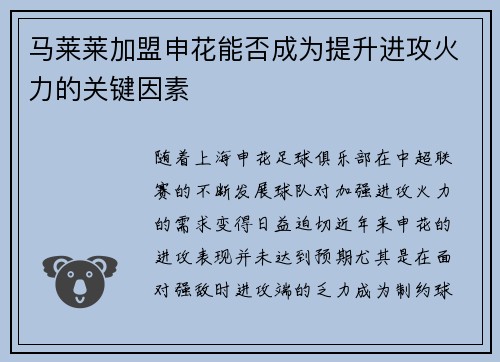 马莱莱加盟申花能否成为提升进攻火力的关键因素