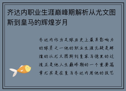 齐达内职业生涯巅峰期解析从尤文图斯到皇马的辉煌岁月